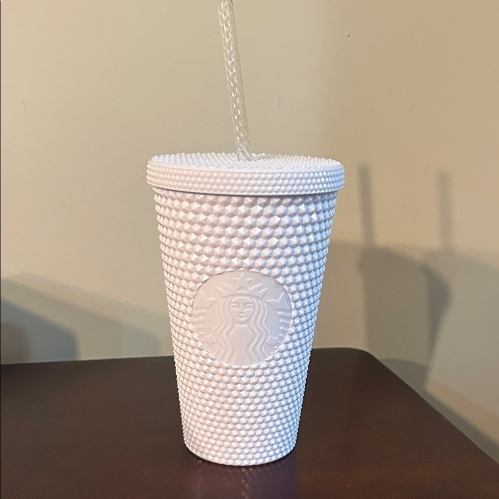 Starbucks White Studded Tumbler with Mint Interior & Twist Straw